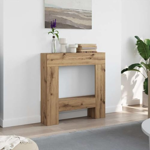 Ordellia Kaminkant Artisan-ek av trämaterial 81 x 18 x 82 cm, eldstadstillbehör för LED-flammor, hylla för dekoration, lättskött kaminkonsol för vardagsrum