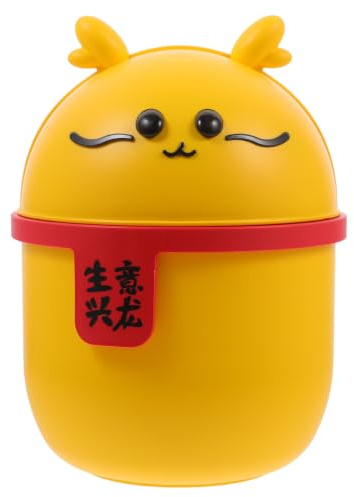 NUOBESTY Poubelle de Table Décorative en Plastique Jaune Forme Dragon Chinois Couvercle, Petite Boîte de Rangement pour Bureau et Bureau à Domicile