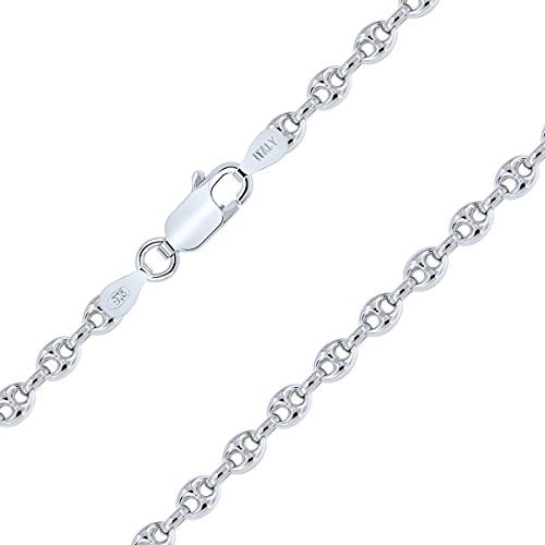 PLANETYS - Kaffeebohne Bohnenkette 925 Sterling Silber Rhodiniert Kette - Halskette - 3.2 mm Breite Verschiedene Längen 40-45-50-55-60-65-70 cm
