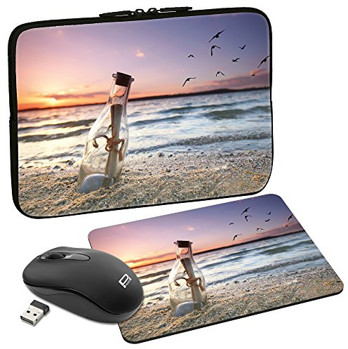 PEDEA Design Tablet PC väska 25,6 cm (10,1 tum) med musmatta och muslös musmatta, 'Message in a Bottle