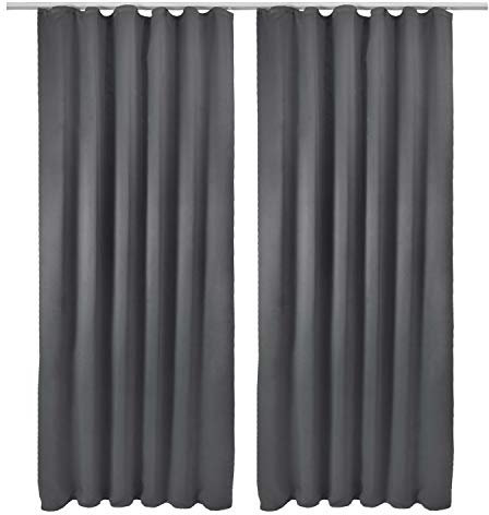 Beautissu 2er Set Blackout Vorhang Blickdicht 140x245 cm Anthrazit – Kräuselband Verdunklungsvorhänge Gardine Set mit Universalband für Lange Fenster Wohnzimmer Schlafzimmer – Amelie BK