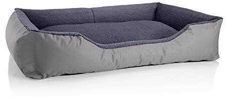 BedDog Hundebett Teddy, Hundesofa aus Cordura und Microfaser-Velours, waschbares Hundebett mit Rand, Hundekissen Vier-eckig, für drinnen, draußen, Größe XXXL, grau-grau
