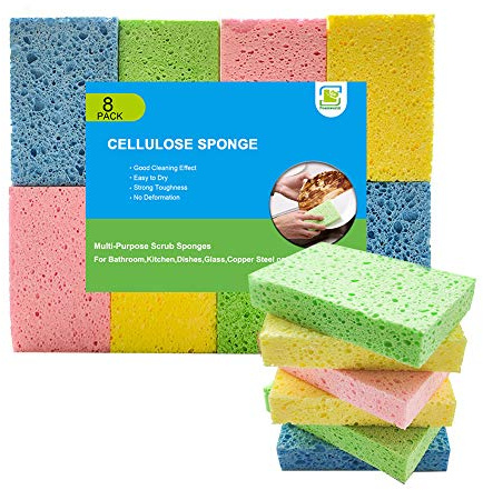 Foamworld 8 pack Kitchen Sponges, Cellulose Sponges Dish Sponge, Household Cleaning Sponge, Non-Scratch Scrub Sponge, Washing up Sponge, Assorted Colors
