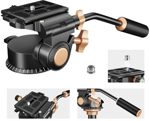 Soonpho Tête Panoramique à Trépied en Alliage Aluminium avec Vis de 1/4 et 3/8, pour DSLR Caméscopes Vidéo Trépied Monopode Supports d'éclairage et curseurs de caméra, Charge jusqu'à 18 kilogrammes