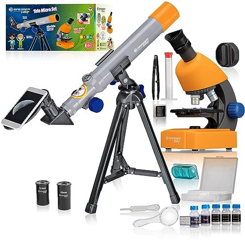 Bresser Junior - Set microscopio e telescopio con microscopio 40x 640x e telescopio 40/400 mm, per bambini a partire da 8 anni