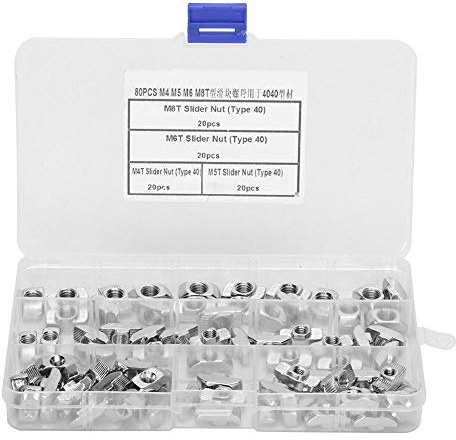 Tuercas con ranura en T 80 piezas M4 M5 M6 M8, Tuercas deslizantes Bloque de fijación para perfiles de aluminio 4040, Sujetadores de hardware con caja de plástico portátil