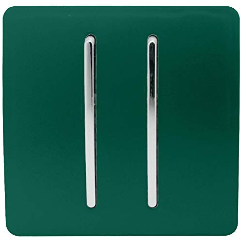 Trendi 2 Gang 2 Way 240V Screwless Raised Front Plate Plastic Artistic Modern Glossy 10 Amp Chrome Rocker Single Electrical Wall Light Switch Dark Forest Green - ART-SS4DG
