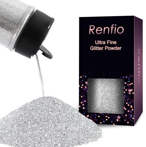 Renfio Glitzer Powder, 1.75 Oz (50g) Für Gesicht, 1/128 0.008 0.2mm Ultra Fine Glitzerpulver Für Garten Deko, Basteln, Nail Powder, Body Haare - Silber