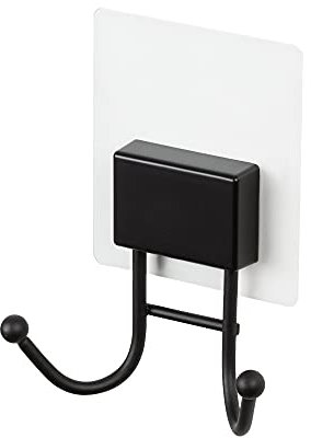 Compactor – Double crochet adhésif mural sans perçage, Coloris noir mat, Porte serviette salle de bain, accroche torchon cuisine