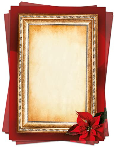 Weihnachtspapier A4 | Weihnachtsbriefpapier beidseitig bedruckt, 50 Blatt | Premium Briefpapier Weihnachten Speisekarte Rahmen | weihnachtliches Motivpapier Schreibpapier Druckerpapier 90 g/qm