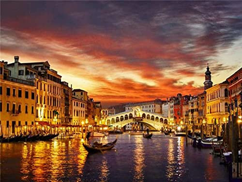 Zdklfm69 Malen nach Zahlen Ölgemälde nach Zahlen Ölgemälde Farbe zum Zeichnen nach Zahlen auf Leinwand Venedig Landschaft Wohnkultur Geschenk 40x50cm