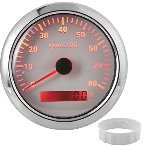 Keenso Boot Drehzahlmesser, Universal Marine 85mm 0-8000U/min Digitaler Wasserdichter Außenborder Drehzahlmesser für Auto, Boot, Marine und RV 9-32V (Weiß)