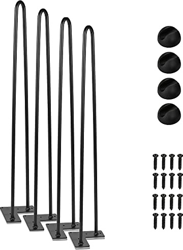 Jopassy 4 Stück Haarnadel Tischbeine Hairpin Legs Tischkufen Couchtisch Schreibtisch Arbeitstisch Durchmesser 12 mm Schwarz 45cm 2-Stange Bein, mit Bodenschoner und Schrauben