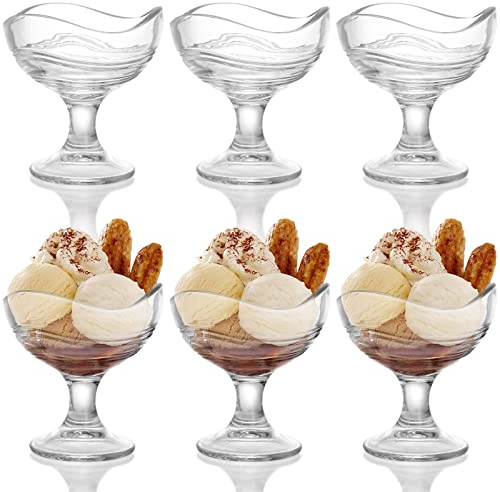 SOUJOY 6 Stück Glas-Dessertschalen, 320 ml, Eisbecher mit Fuß, transparenter Parfait-Obstbecher für Eisbecher, Eis, Cocktail, Salat, Gewürze, Kleinigkeit