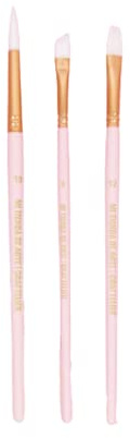 Craftelier - 3er Set Rosa Pinsel Größe M | Ideal für Aquarell und Goauche | Weißes Synthetikhaar und matt lackierter Holzstiel | Rund Nr.10, schräg Nr.8 und flach Nr.12