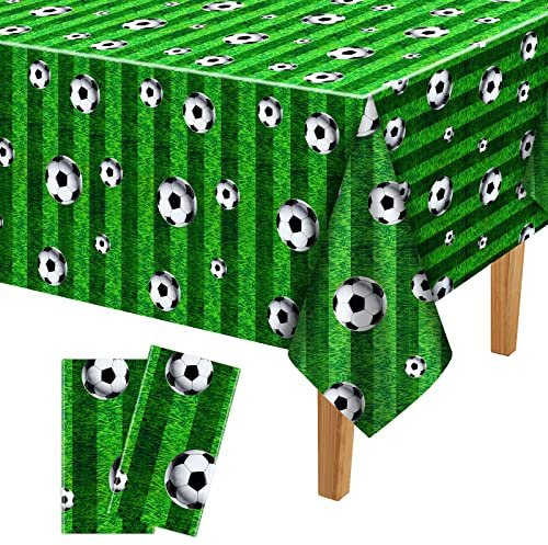 ASTARON Fußball-Tischdecke, 137 x 274 cm, Fußball-Muster, Tischdecken für Fußballveranstaltungen, Fußball-Party-Dekorationen für Jungen, Geburtstag, Fußball, Partyzubehör, 2 Stück
