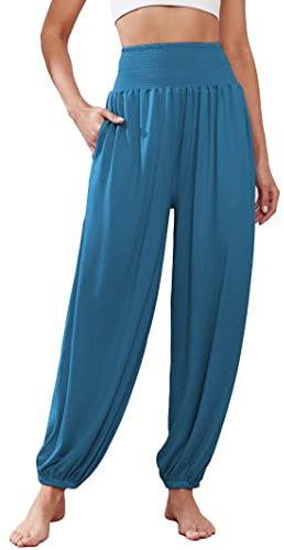 Famulily Pantalones harem para mujer, cintura alta, yoga, entrenamiento, elásticos, pantalones S-XXL, azul, L