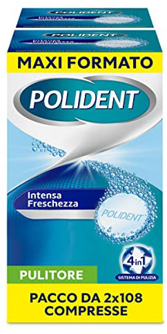 Polident Intensa Freschezza, Pulitore quotidiano per Protesi Dentale con Agente Antibatterico, pacco da 2x108 Compresse
