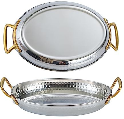 UGCER Padella Spagnola per Paella - 304 Pentola Antiaderente in Acciaio Inossidabile Non Rivestita Pentola per pentole Calde con Doppio Manico in Metallo per Case o ristoranti,Argento,22cm