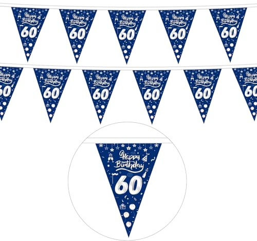 GoldRock Stoff Girlande 60 Geburtstag Männer Deko Blau,Deko 60 Geburtstag Mann Frau,60 Geburtstage Banner,Wimpelkette Deco 60. Geburtstage Deco Frauen,Geburtstagsbanner 60 Jahre,60er Geburtstags