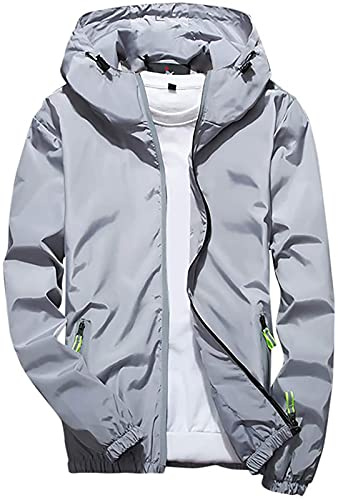 HIFI7 Chaqueta para lluvia para hombre Chaqueta de ocio al aire libre con capucha impermeable Chubasquero Hombre Cortaviento Ligero con Cremallera (FR/ES, Letras, XL, Regular, Regular, Gris)