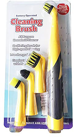 Electric Cleaning Brush with Replacement Heads Automatic Household Combi Scrubber Turbo Cleaner for Kitchen, Bathroom, Living Room(Yellow and Black)