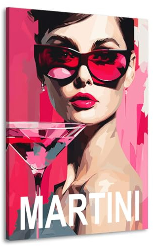 Kunstgestalten24 | Audrey Hepburn Martini Art Leinwand-Bild | mit Echtholz-Keilrahmen | Wandbild Gemälde Kunst Art | Hochwertige Kunstdruck | XXL Bilder auf Leinwand