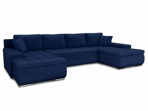 Sofnet Wohnlandschaft mit Schlaffunktion Faris U-Form - Couch, Schlafsofa mit Bettkasten, Couchgranitur mit Bettfunktion, Big Sofa, Bettsofa (Blau (Kronos 09))