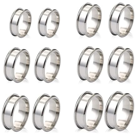 18 Stück Ringrohlinge Rillenringe aus Edelstahl für die Schmuckherstellung Hochglanzpolierter Runder Metallring in Silber Größe 7/8/9/10/11/12 für Herren und Damen 8mm Breiter Ring als Geschenk