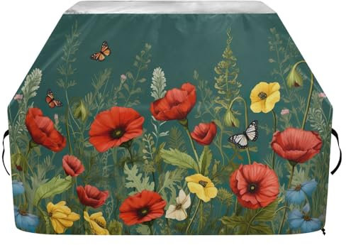 Kigai Bunte Blumen-Grillabdeckhaube, 165 cm, robuste Outdoor-Grillabdeckung, wasserdicht, mit verstellbaren Riemen, für die meisten Grills