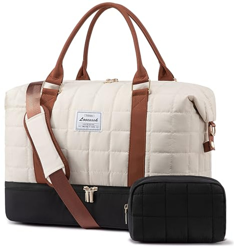 LOVEVOOK Resväska för Kvinnor, Lätt Puffer Weekender-Handväska Clinic Bag Birth Hospital Bag med Skofack & Våtficka, Resväska Sportväska för Flygresor