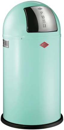 WESCO Pushboy Mülleimer in der Farbe Mint, pulverbeschichtetes Stahlblech, 50 Liter Volumen, große Edelstahlklappe, herausnehmbarer Innenbehälter