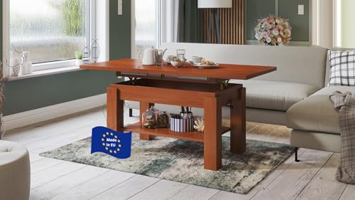 designimpex Astoria Couchtisch ausziehbar höhenverstellbar 110/150cm in Kirschbaum modern Ablage Wohnzimmertisch Esstisch Beistelltisch Sofatisch Couch Tisch Living Room Table Wohnzimmer