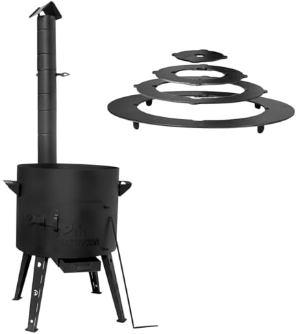 Utschak Ø40 cm Uchag 2mm Stahl mit Adapter-Ringe Abzugsrohr Utschag Учаг под Казан Feldküche Feuerstelle Campingofen Außenküche Eintopfofen Gulaschkessel für 12L Kazan Ofen Outdoor Feuer-Ofen