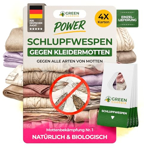 Green Guardia – 4 Cartes avec guêpes parasitoïdes pour espaces Textiles (1 Livraison) – Insectes auxiliaires pour armoires et vêtements