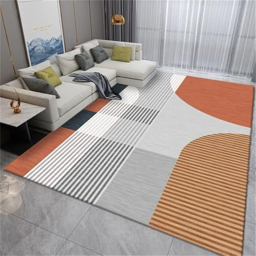 RUGMRZ Ornamente Für Möbel Spiel Teppiche Waschbarer Teppich orange grau Wohnzimmer Schlafzimmer Esszimmer Rutschfester Babyzimmer Antirutsch 180X250CM