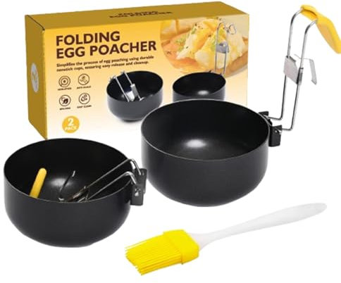 Duroecsain Non-stick Egg Rings for Frying Eggs, Egg Cooker Ring | 2X Non-stick Egg Shaper, Removable and Foldable Handle, Round Egg Pancake Mold with Oil Brush