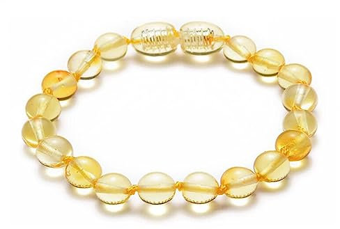Tolldek 6mm Bernstein Armband, Damen & Herren Armband, Echten Natursteinen Perlenarmband Paar Geschenk für Frauen und Männer, 19CM, Gelb