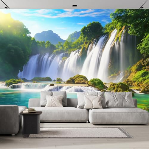 Papier Peint Panoramique Automne Forêt Paysage Naturel Soie, 300×210 cm Poster Geant Mural Personnalisé 3D pour Salon Chambre Chambre d'enfants Décoration Murale