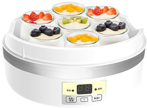 Multifunctional Yoghurt Maker, 1.7L Stainless Steel Yoghurt Maker Machine with 7 Cups, Adjustable Time and Constant Temperature, Frozen Yoghurt Maker for Diy Homemade Fresh Healthy Desserts