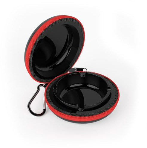 Juspota Cendrier Portable, Cendrier de Poche Anti Odeurs, Fermeture à Glissière Cendriers Fermé de Voyage avec Porte-clés, NoirRouge