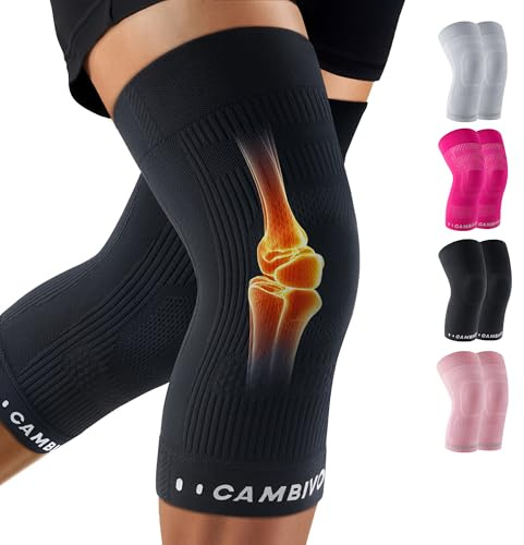 CAMBIVO Kniebandage Männer Damen 2 Pack, Ultraleicht & Atmungsaktiv Bandage Knie mit Reflektierendem Design zur Schmerzlinderung bei Meniskus-Beschwerden, Knie Support für Laufen, Workouts und Alltag