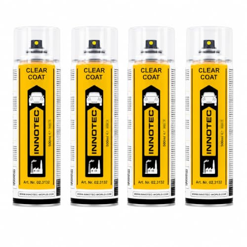 4 Stück Innotec Klarlack Clear Coat - transparent glänzend - für ein glänzendes Finish - zum Fixieren und Schützen der Lackierung - Klarlack Spray - glänzender Autolack - schnelltrocknende - 500ml
