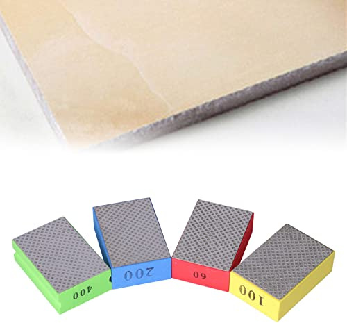 4Pcs Diamond Hand Polishing Pads, Sandpaper Hand Sanding Pads for Glass Tile Stone Trimming Deburring 60# 100# 200# 400# Grit