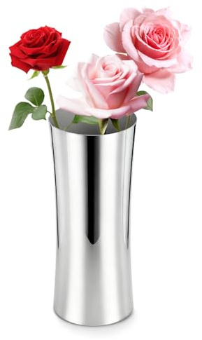 Edelstahlvase 25×10 cm Edelstahl Blumenvase Zylinder Silber Moderne Metallvase für Tischdekoration, Hochzeitsblum Vase Wohnkultur Stilvolle Vase (Silber)