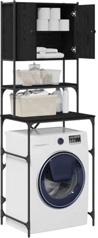 vidaXL Tvättmaskinsförvaring Svart Ek 68X48.5X194 cm Modern Badrumsförvaringsenhet Kompakt Tvättstugeinredning Lösningar Inomhus Organisatör Platsbesparande Design Spånskiva Mångsidig