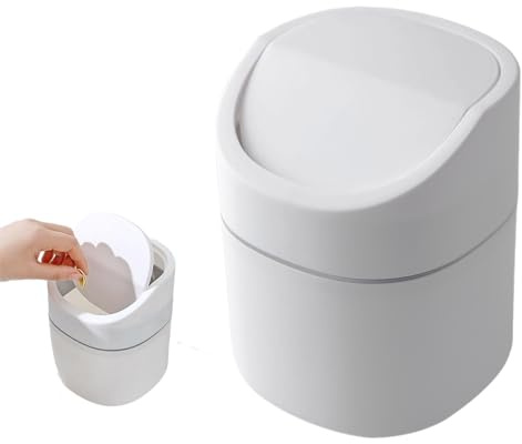 Smavles Mini Desk Bin, White Plastic Desktop Trash Can with Lid,Mini TrashCan,Small Bin - Kitchen,Bedroom,Bathroom Portable Cute Cartoon Style Trash Can