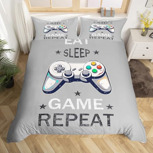Homemissing Gaming Housse de Couette 220x240cm Gamer Garçons Parure de Lit Gamepad Jeux Ensemble de Literie pour Enfants Filles Adolescents Ensemble de Literie Jeux Contrôleur Parure de Lit Gris
