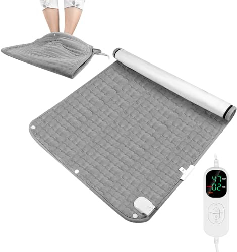 Uplayteck Scaldapiedi Elettrico 2 in 1, 6 Timer e 8 livelli di Riscaldamento, 50 X 60cm Termoforo Elettrico con Rimozione degli Acarie Modalità Sleep, Spegnimento Automatico, Riscaldamento Rapido