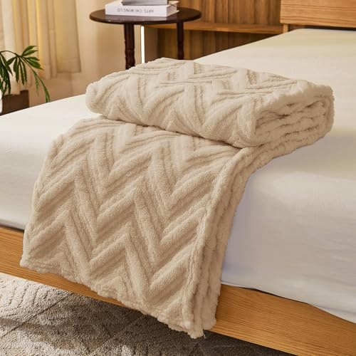 WONGS BEDDING Kuscheldecke Flauschig Decke Beige150x200 cm XL als Sofadecke Couchdecke Warme Decken, Sofa Decken Doppelgesicht Extra Weich, Flauschig Wohnzimmer, Wolldecke Sofa überwurfdecke